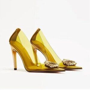 Good American Olive/Gold CINDER-F*CKING-RELLA PUMP Size 13